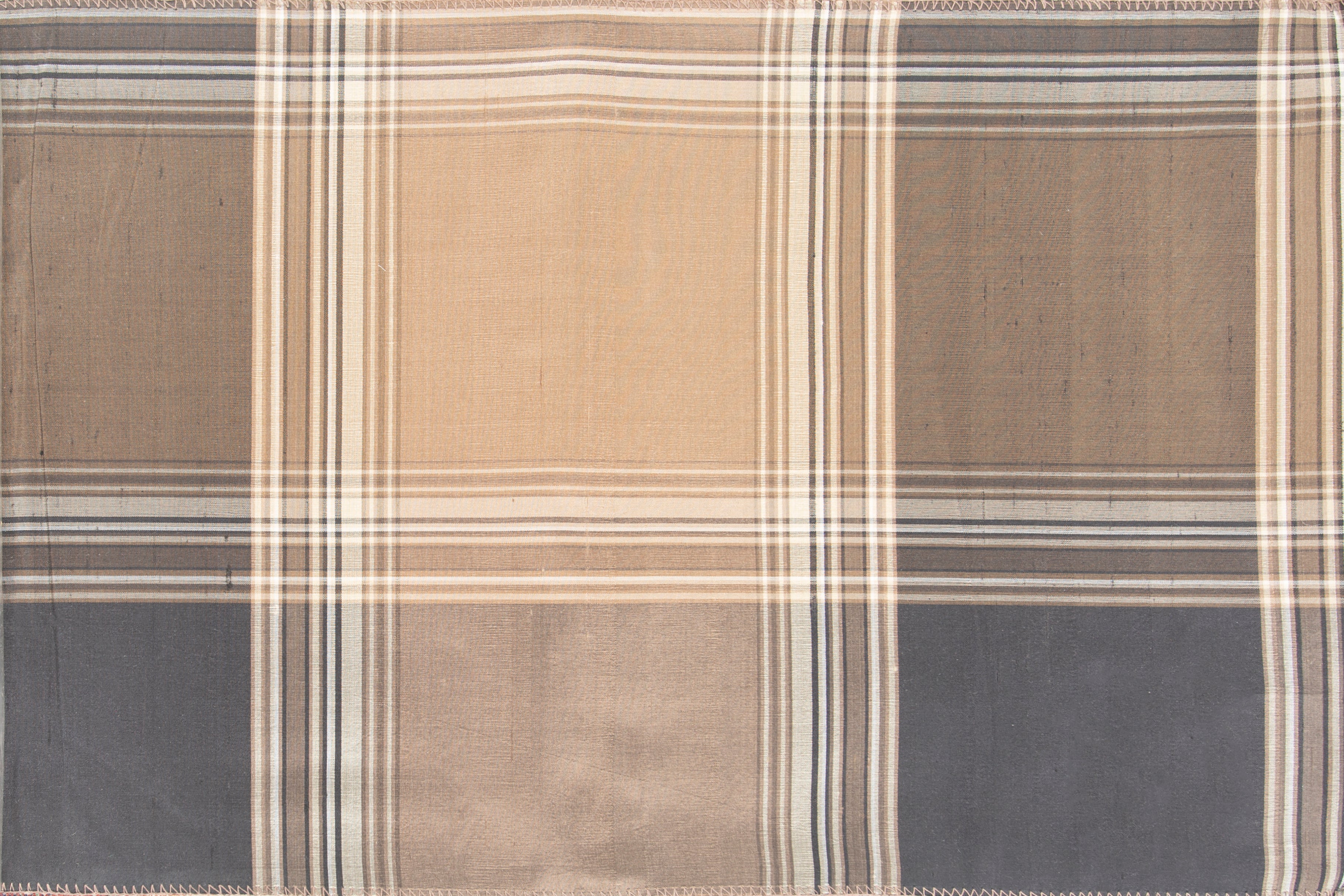 Downtown Plaid Jet Black Sepia 5 Fabric | Premium 100% Silk Material