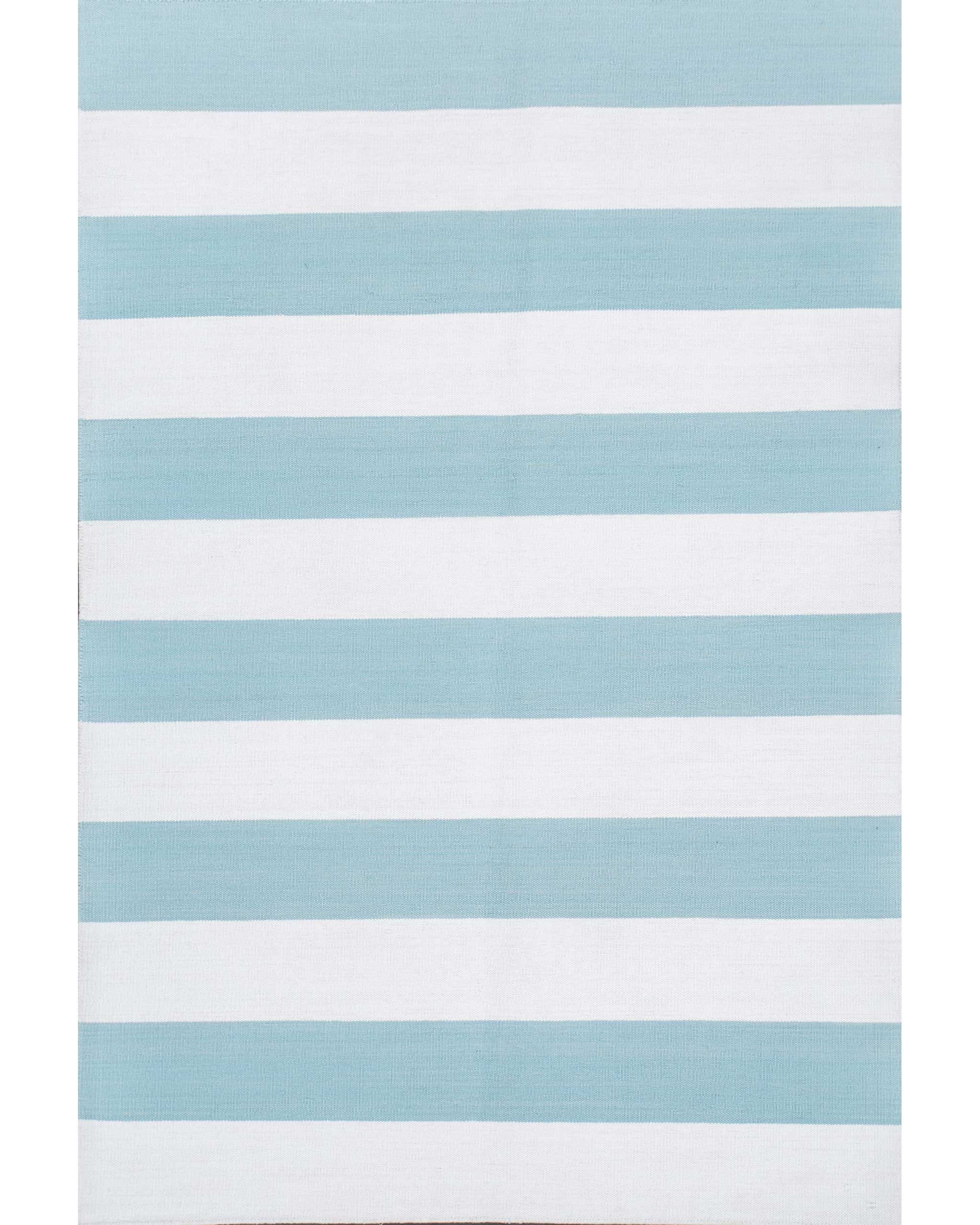 Shyam Ahuja Wide Stripes Handloom Cotton Dhurrie Aqua and Off White