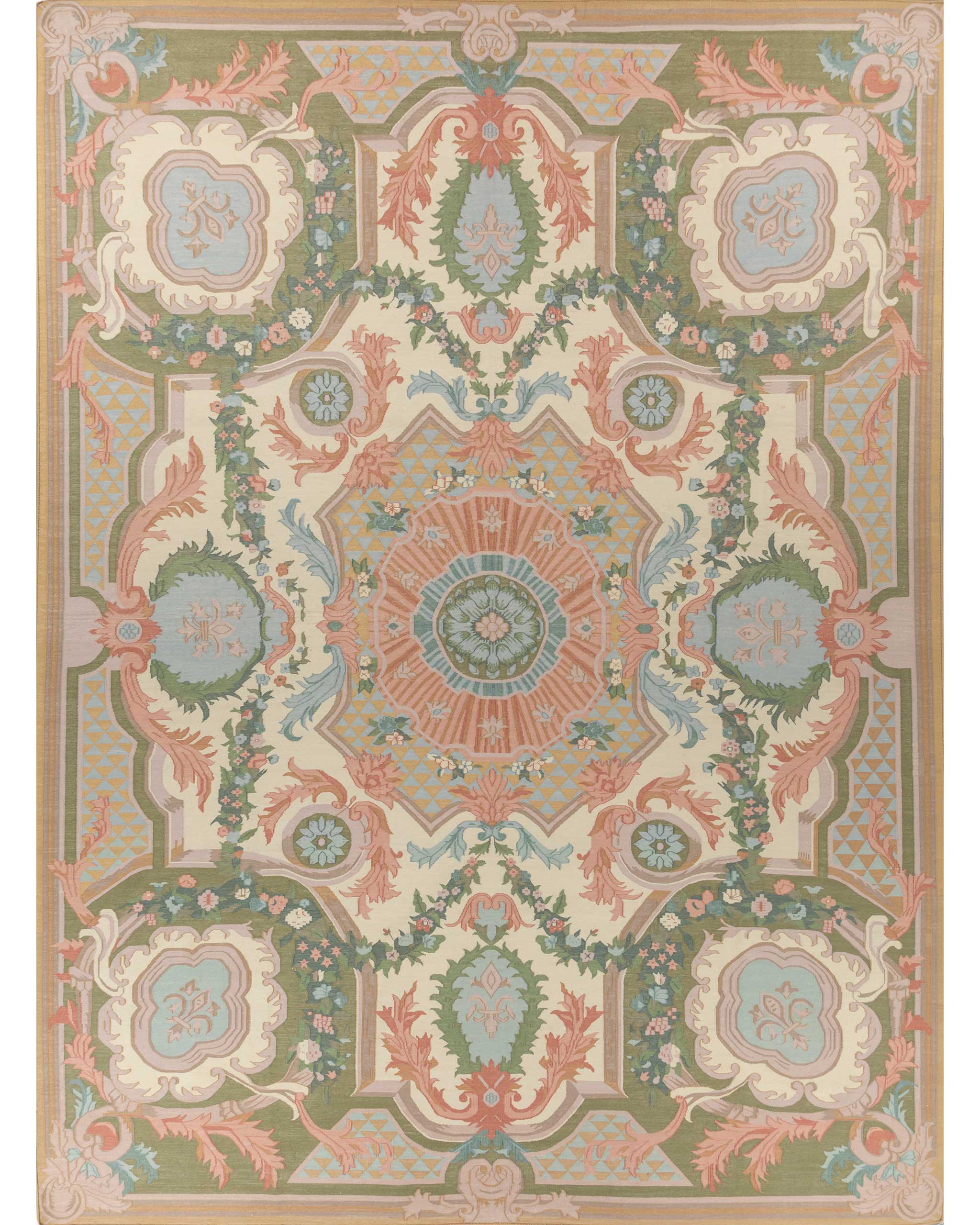 Shyam Ahuja Trianon Fine Woollen Dhurrie - Super Zaminda Peach & Green