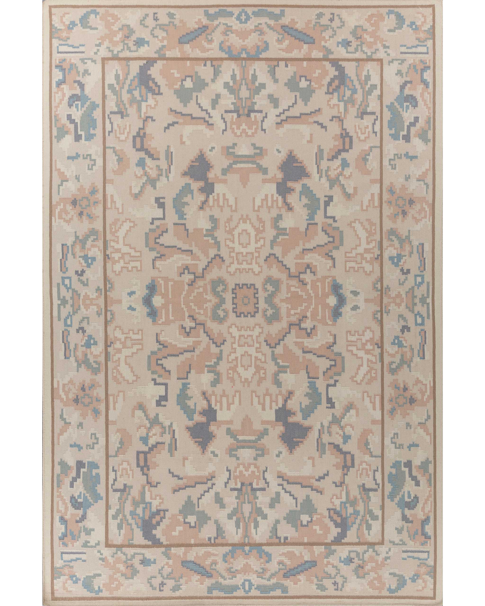 Shyam Ahuja SANTACRUZ Fine Woollen Dhurrie - Super Zaminda Coral & Blue