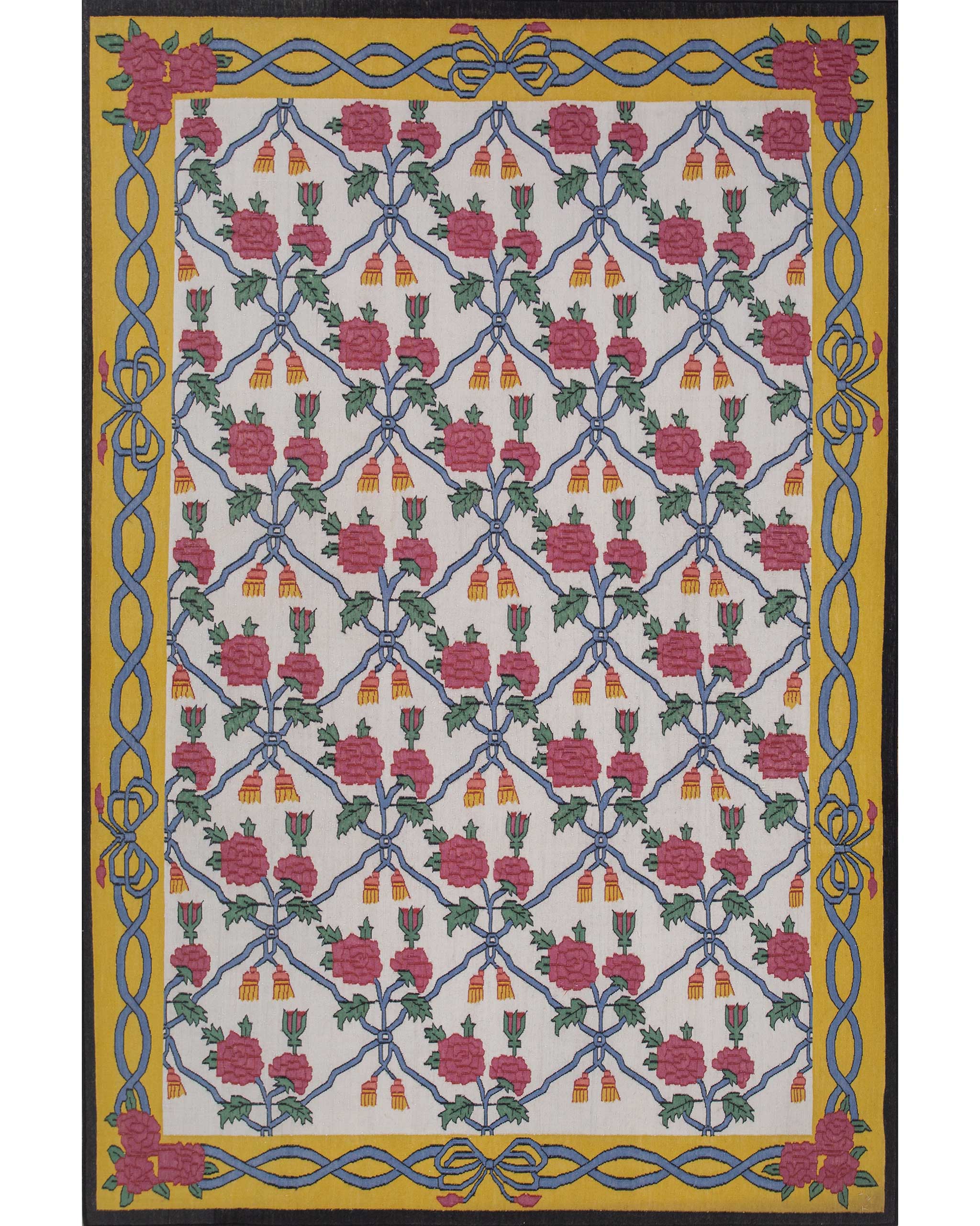 Shyam Ahuja Tilly Woollen Dhurrie Yellow and Red